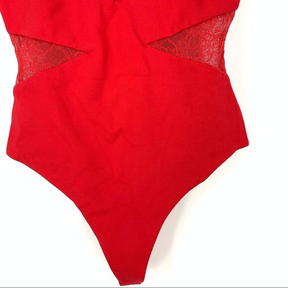 Lovers + Friends x Revolve Kerrie Bodysuit Cherry Red Women’s XXS Lace Cut Out - Picture 9 of 12